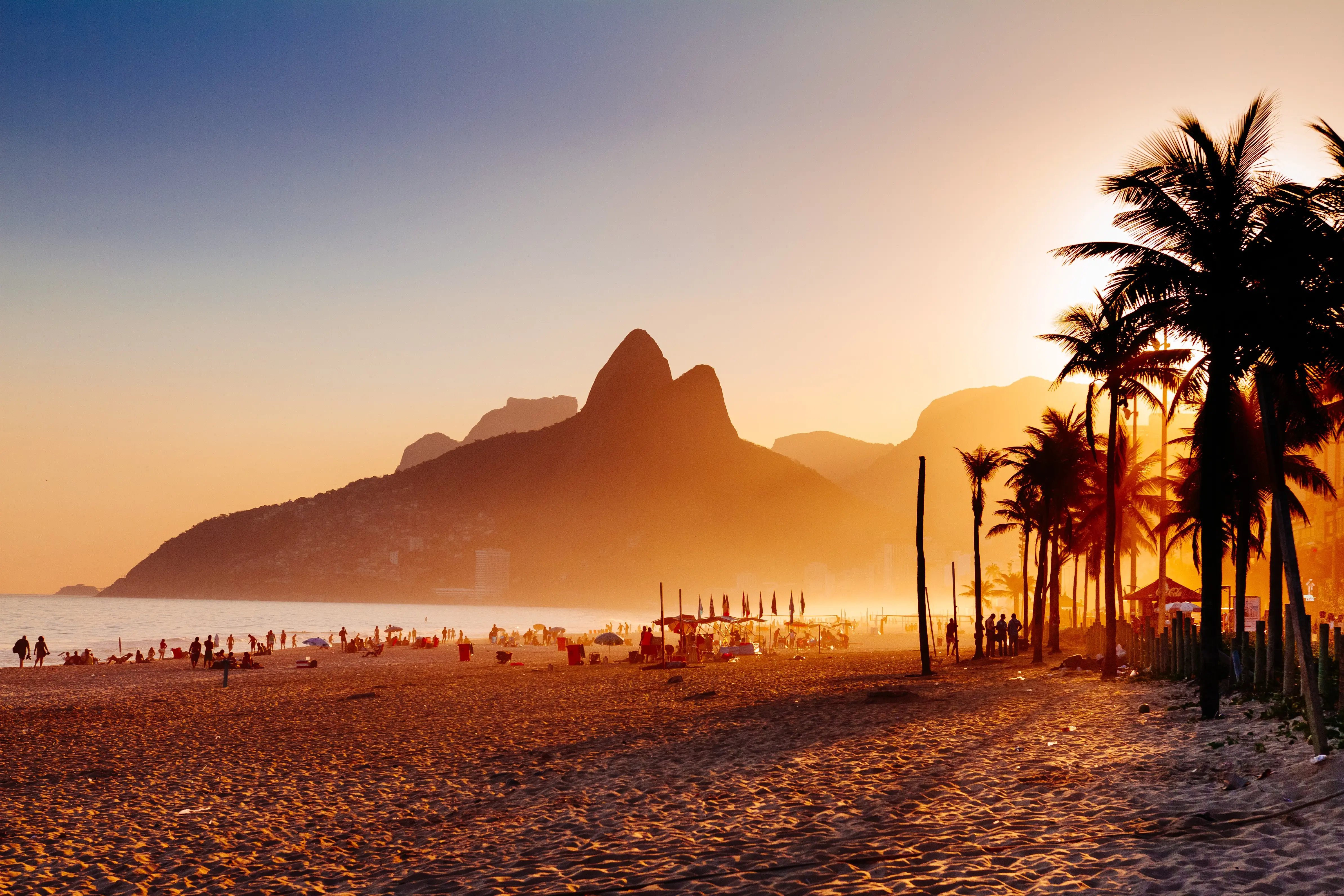 Rio de Janeiro beach sunset with palm trees